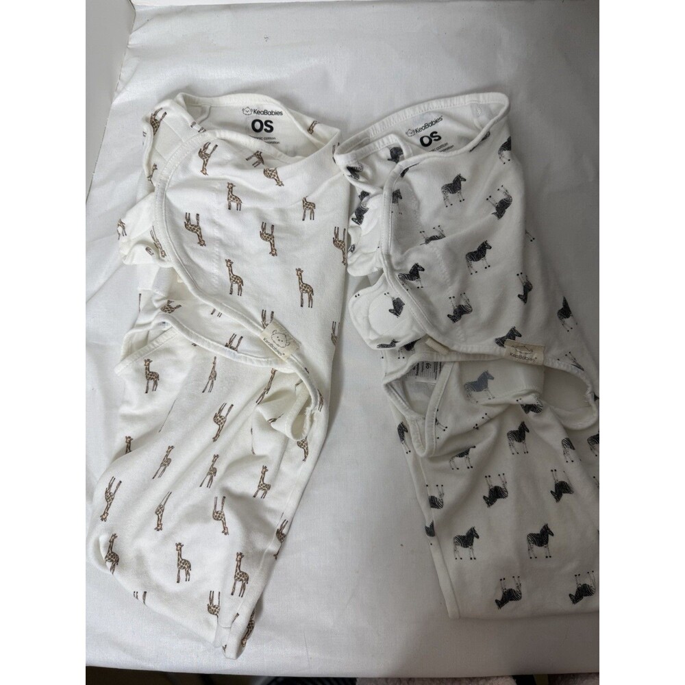 KeaBabies Organic Cotton Swaddle Sleep Sack 2 pc Set 0-3M Zoo Giraffe Zebra